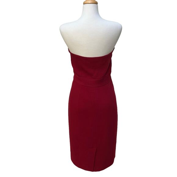 J. Crew Dress Sz 10 Red Wool Strapless Midi Zip up Classic Preppy Careerwear - Picture 5 of 11
